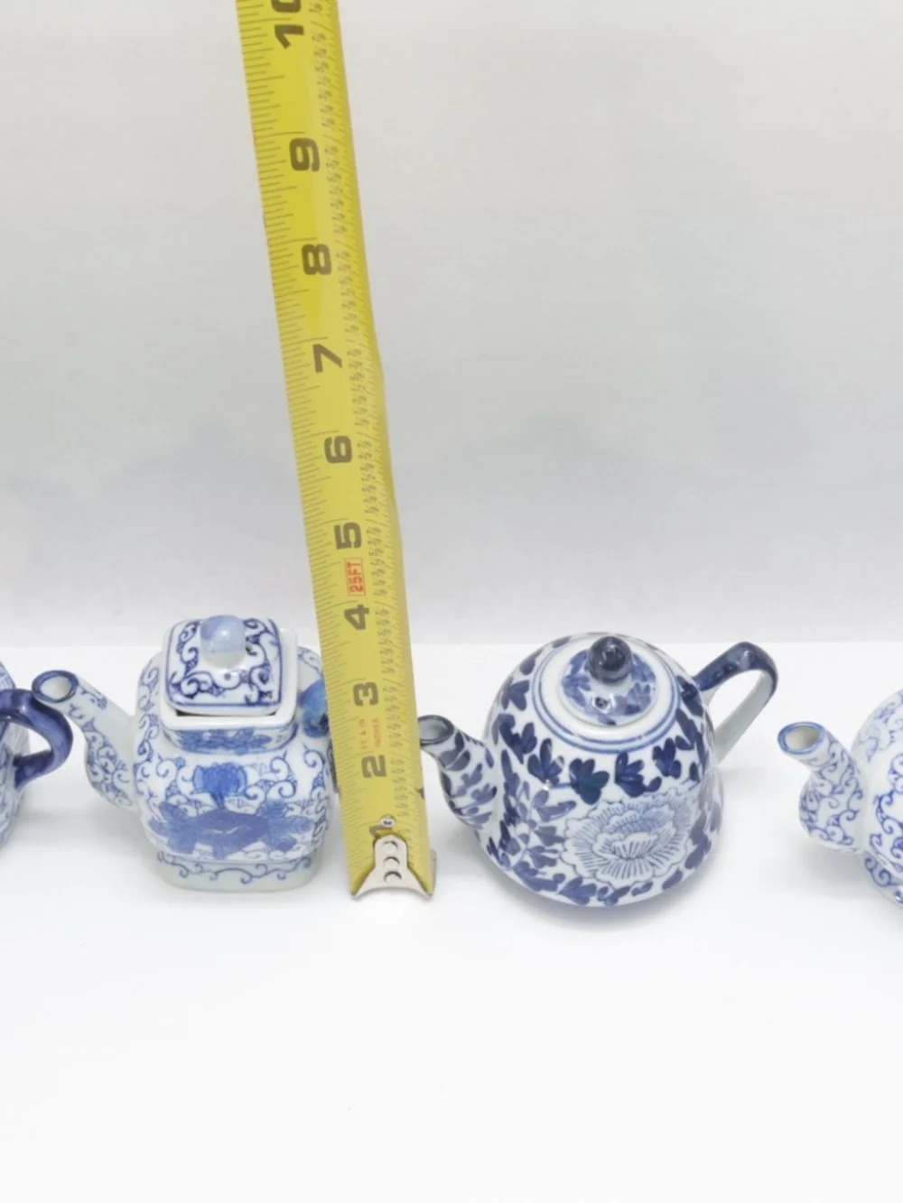 Vintage Chinese Miniature Blue and White Porcelain Teapots Collectable SET of 4